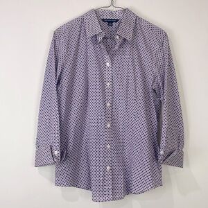 Brooks Brothers 346 Cotton Button Down Shirt Womens Size 8 Navy Blue Pink White